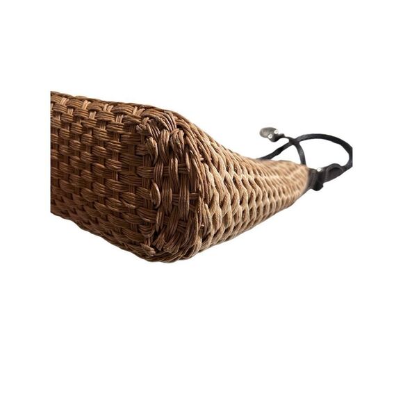 Brighton Vintage Brown Leather & Straw Shoulder Bag - Picture 3 of 6